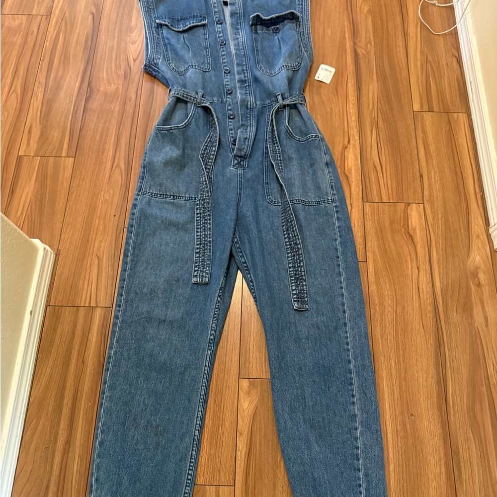Free People Blue Denim Jumpsuit